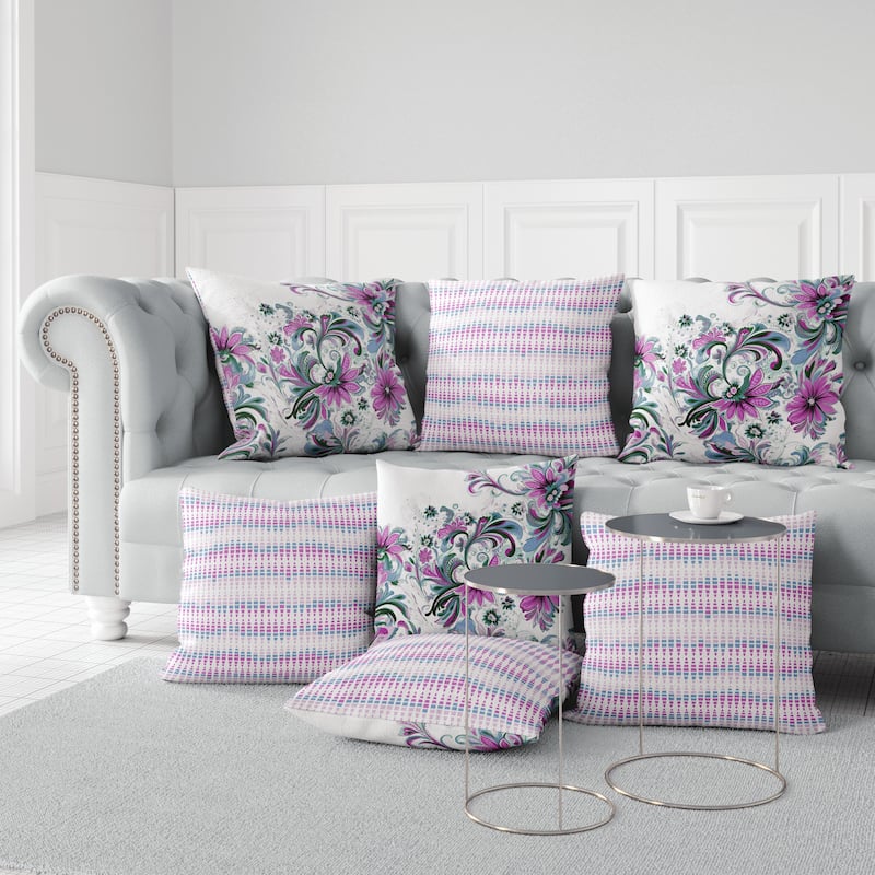 Green And Lavender Wild Flora Fusion Faux Suede Throw Pillow Zipper