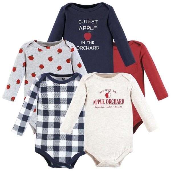 slide 1 of 1, Hudson Baby Infant Boy Cotton Long-Sleeve Bodysuits, Apple Orchard 5-Pack 0-3 Months - Apple Orchard 5-Pack