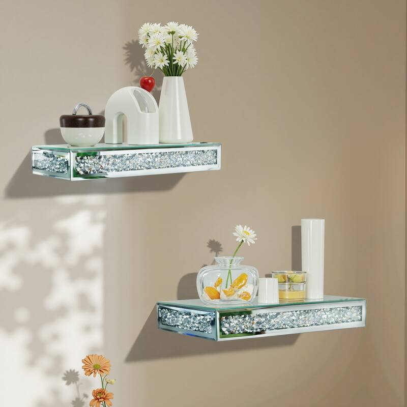 1 Pcs Crushed Diamond Display Shelves for Wall Stylish Floating Wall Mirrored Shelf