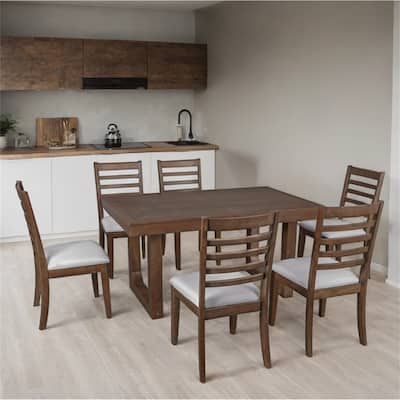 7 Piece Wood Extendable Dining Table Set with 6 Upholstered Chairs