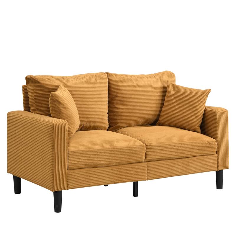 57 inch High Resilience Loveseat Wooden Frame 2 Seat Comfy Small Space Modern Upholstered Orange