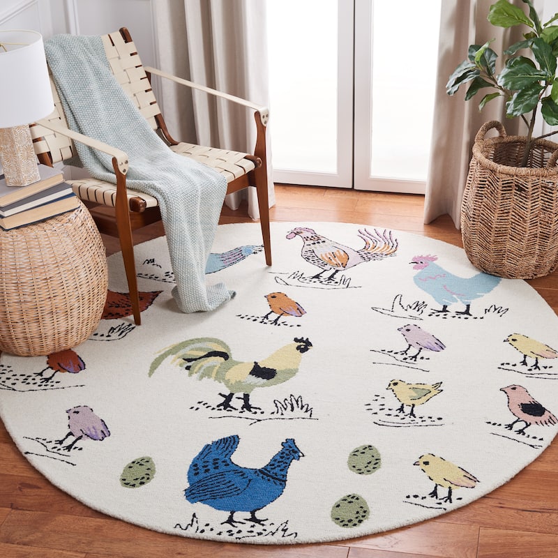 SAFAVIEH Handmade Novelty Tuulevi Novelty Wool Rug - 6' Round - Ivory/Blue