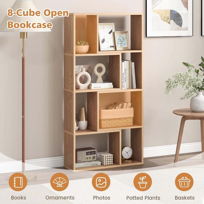 48" 4-Tier Modern Storage Organizer 8-Cube Geometric Bookshelf