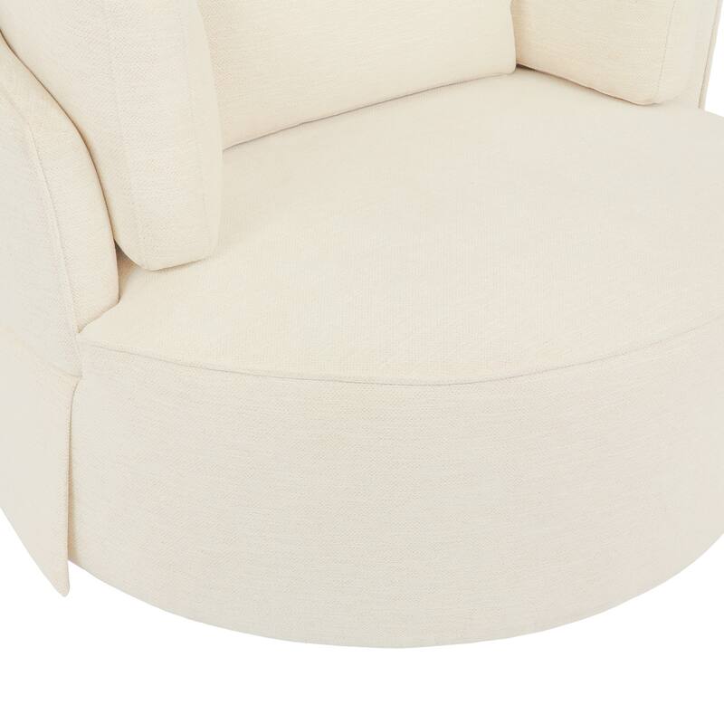 Upholstered Swivel Barrel Accent Chair Metal Frame with Flared Arms and Pillows
