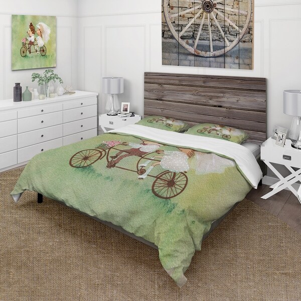 Designart 'Couple of Hedgehogs Riding A Bike' Traditional Duvet Cover Set. Opens flyout.