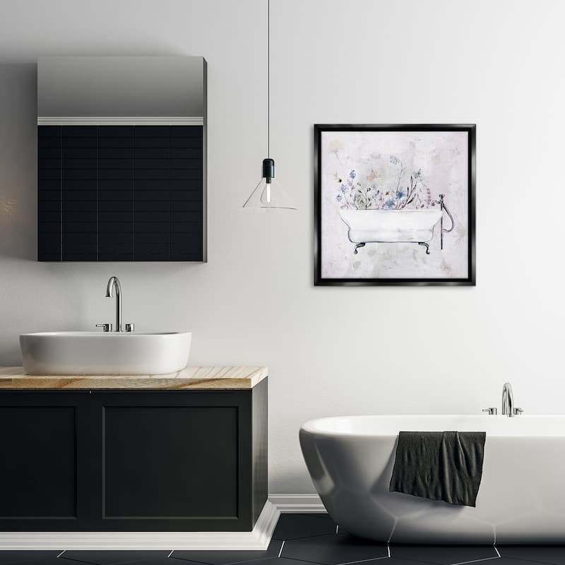 Stupell Antique Bathtub Botanicals Framed Floater Canvas Wall Art Design By Stella Chang