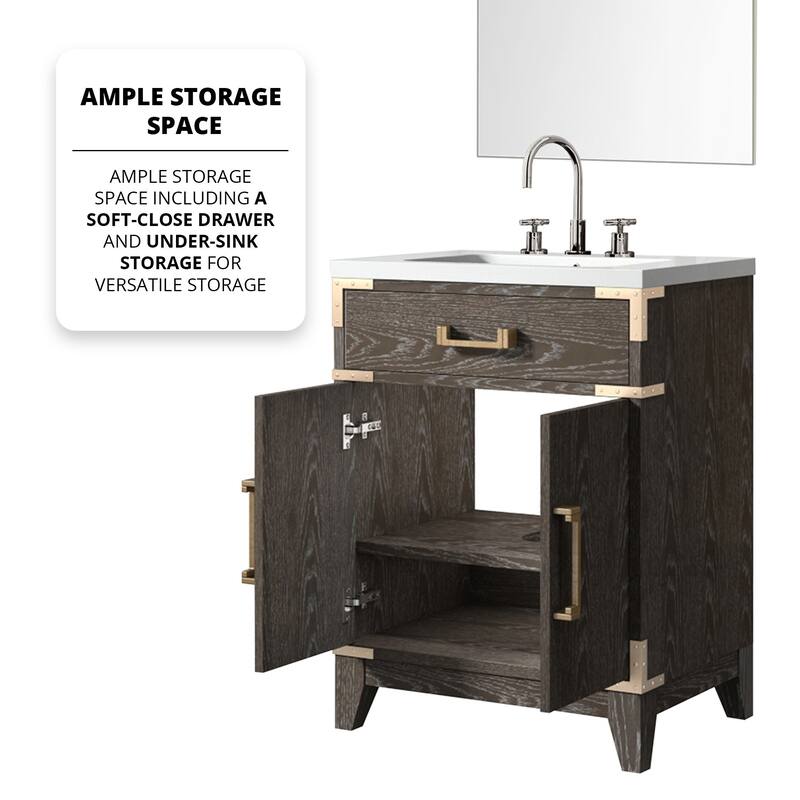 24" Bathroom Vanity with Acrylic Top, 18" Frameless Mirror, and Chrome Gooseneck Faucet for Modern Bathrooms