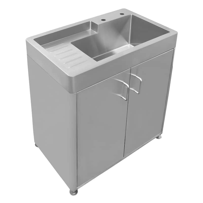 Whitehaus Pearl Haus Free Standing Stainless Steel Utility Sink - Brushed Stainless Steel