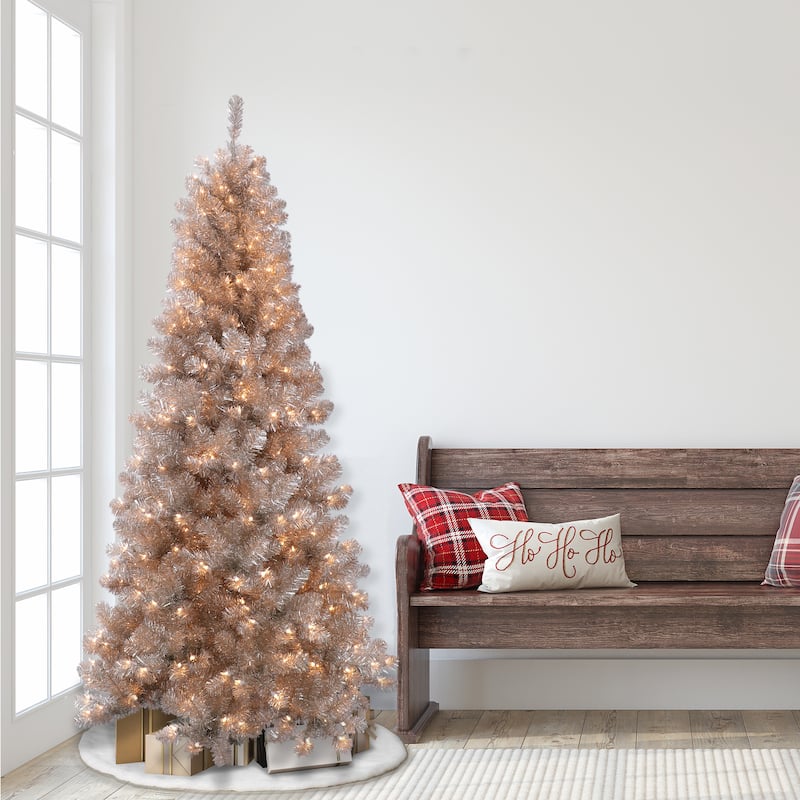 Puleo International 6.5' Pre-Lit Rose Gold Artificial Tree - Green
