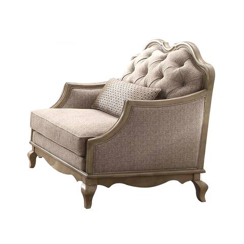 Beige Fabric and Antique Taupe Chair with 1 Pillow