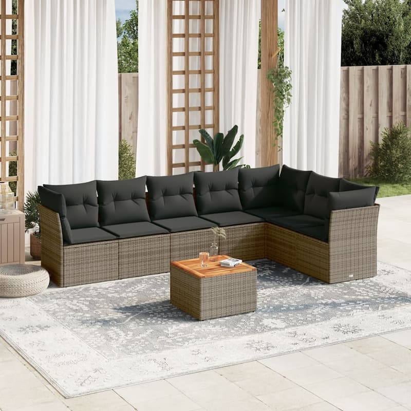 vidaXL Patio Sofa Set with Cushions Outdoor Furniture 8 Piece Poly Rattan - 24.4 x 24.4 x 27.2 - Grey