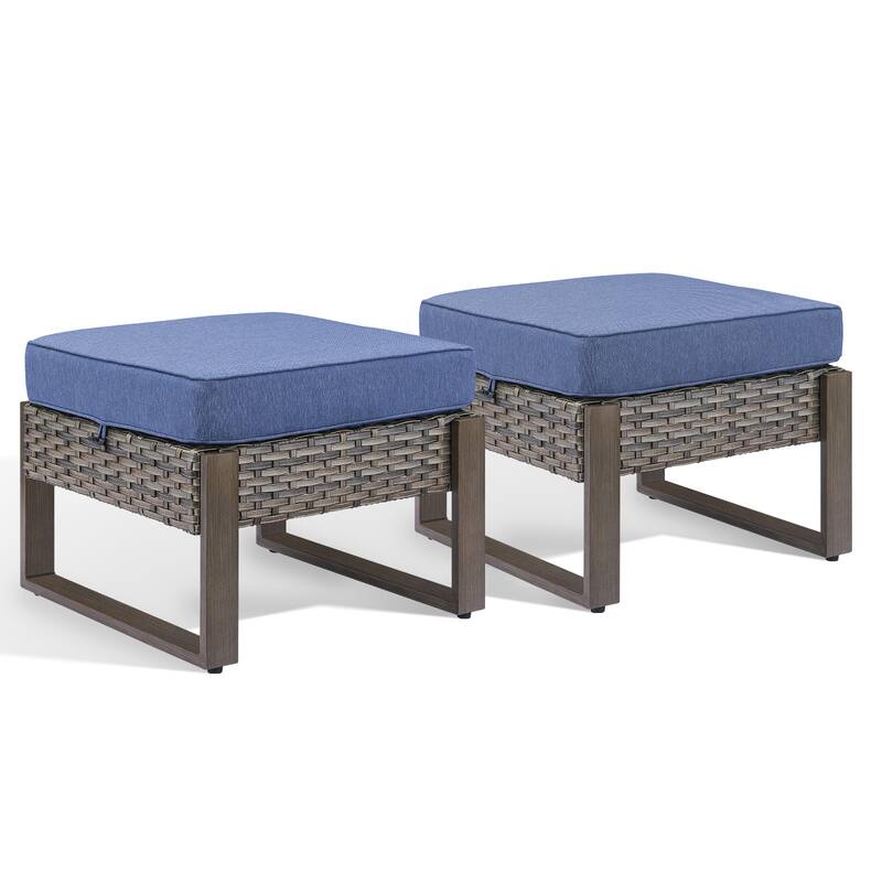 Gymojoy 2 Wicker Ottomans w/Removable Cushions