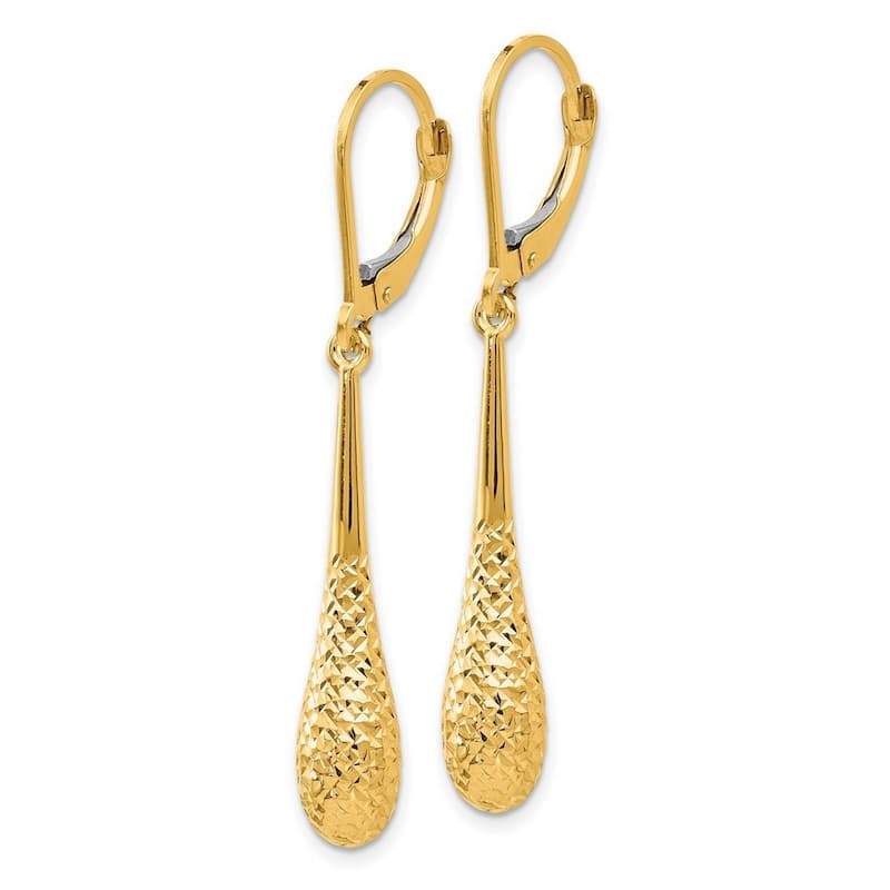 Curata 14k Yellow Gold Diamond-cut Teardrop Dangle Leverback Earrings (5mm x 44mm)