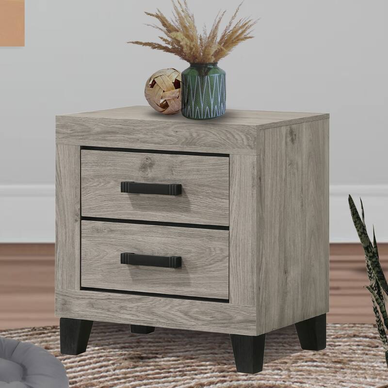 Napa Light Grey Wood Slim Profile 2 Drawer Nightstand - Light Grey