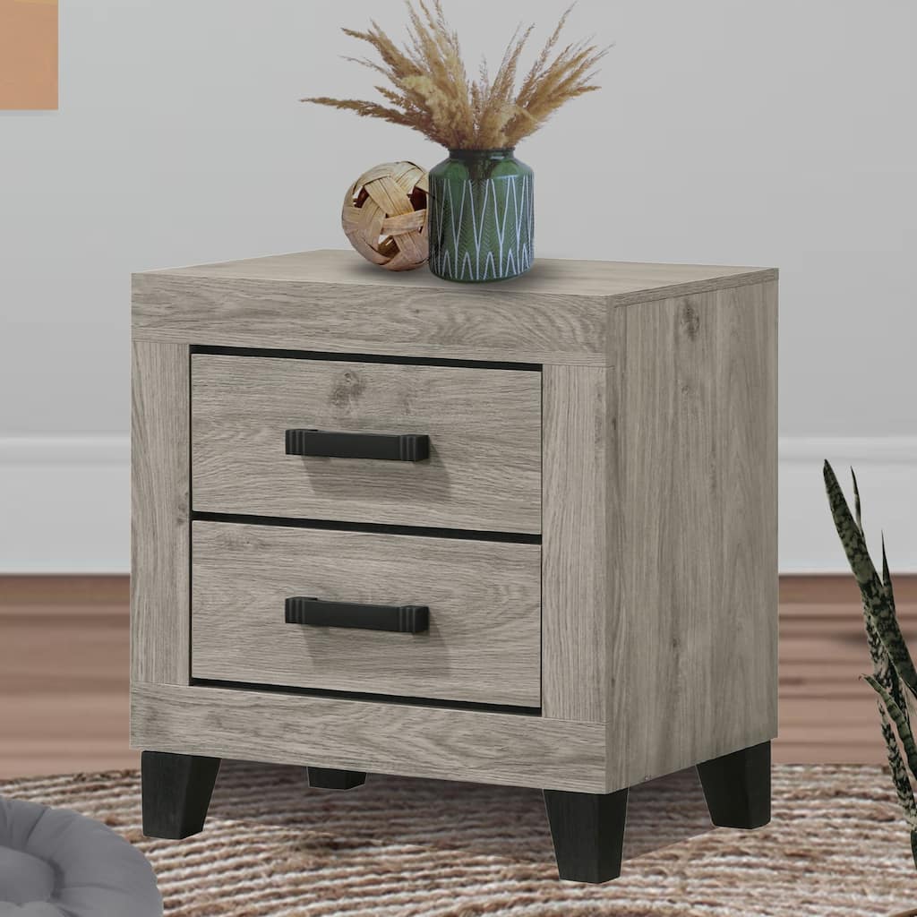 Napa Light Grey Wood Slim Profile 2 Drawer Nightstand