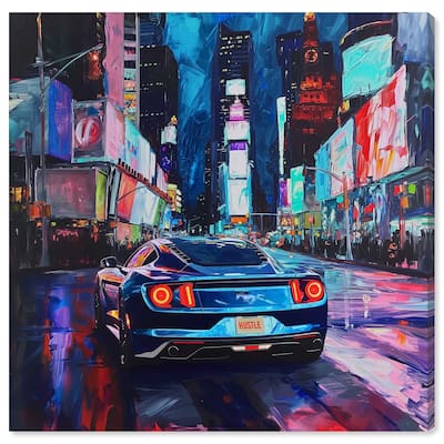 Notoriart Night Drive Sports Drive Gallery Wrapped Car 1 Piece Canvas Wall Art