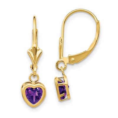 Curata 14k Yellow Gold 5mm Bezel Heart-shaped Gemstone Leverback Earrings - 23x6mm