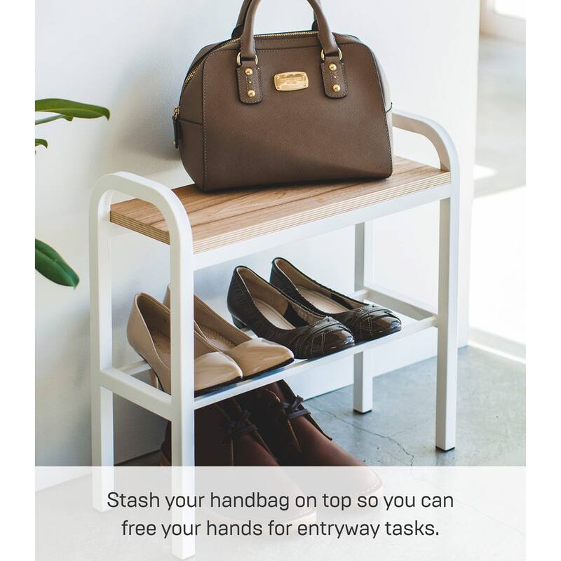 Yamazaki Home Shoe Organizer and Bench, Steel and Wood, Holds 4 pairs of shoes, No Assembly - L 7.48 x W 18.9 x H 18.11 inches