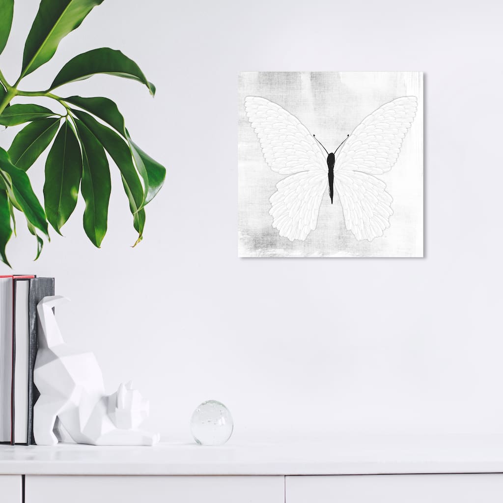Wynwood Studio Canvas Animals Inked Butterfly White and Off-white Glam Wall Art Canvas Print