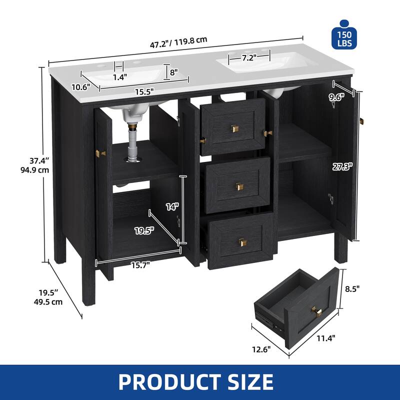 Moasis 47" Double Bathroom Vanity with Sink Set