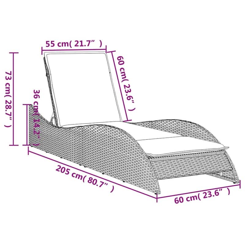 vidaXL Patio Sun Lounger Beige PE Rattan, Powder-Coated Steel Extra Long - 23.6" x 80.7" x 28.7"/ 1