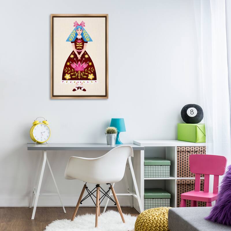 Stupell Blue Haired Folk Girl Framed Floater Canvas Wall Art Design By Hannah Moren