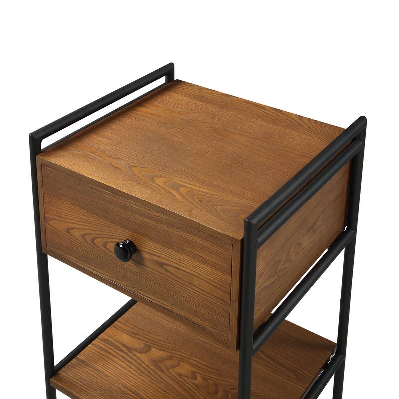 Azalea Park Wood and Metal Side Table with Drawer and Shelf - 17.52 W x 15.75 D x 25.59 H