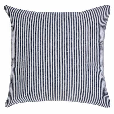HomeRoots 20" X 20" Blue And White 100% Cotton Striped Zippered Pillow
