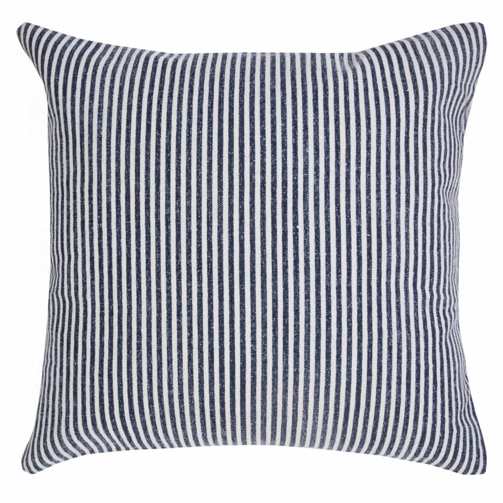 HomeRoots 20" X 20" Blue And White 100% Cotton Striped Zippered Pillow