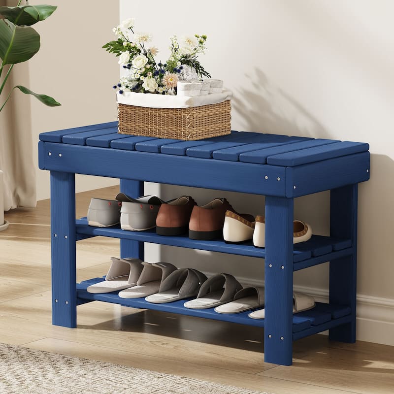 HDPE Outdoor Storage Bench Entryway Shoe Rack Patio Bench - Blue