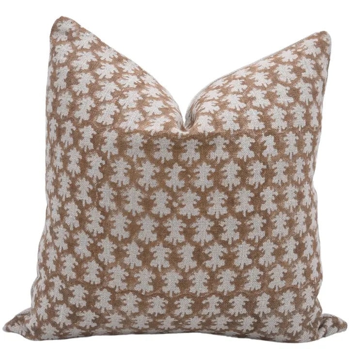 Fabdivine Thick Linen Brown Block Print Cushion Case Handmade Natural Decor, Traz
