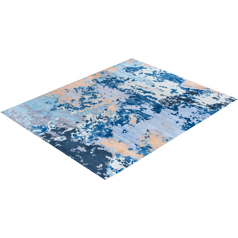Modern One-of-a-Kind Hand-Knotted Area Rug - Blue, 8' 2" x 10' 1" - 8' 2" x 10' 1"