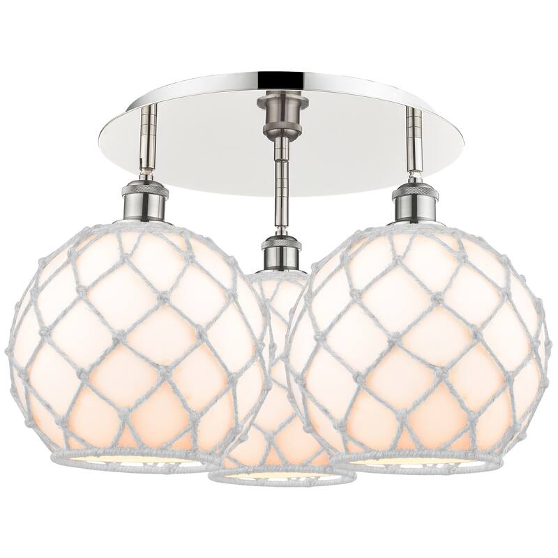Innovations Lighting Endless Possibilities Ballston - Farmhouse Rope - 3 Light 22" Flush Mount - White Glass with White Rope/Polished Nickel