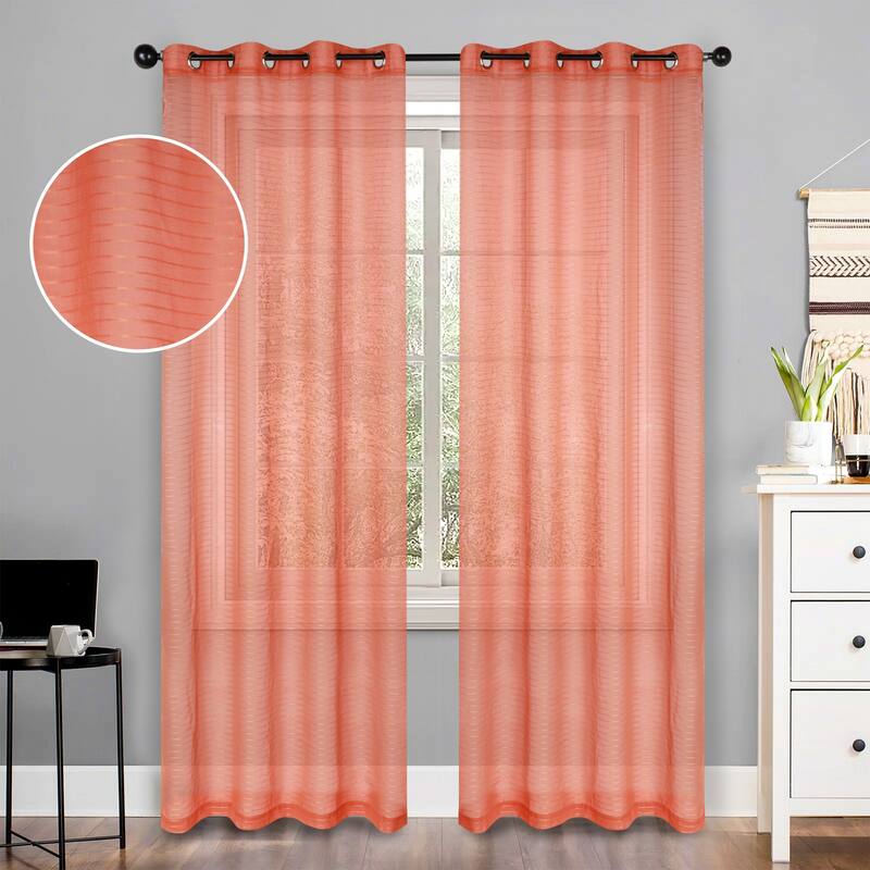Superior Jackson Striped Machine Washable Sheer Curtains, Set of 2