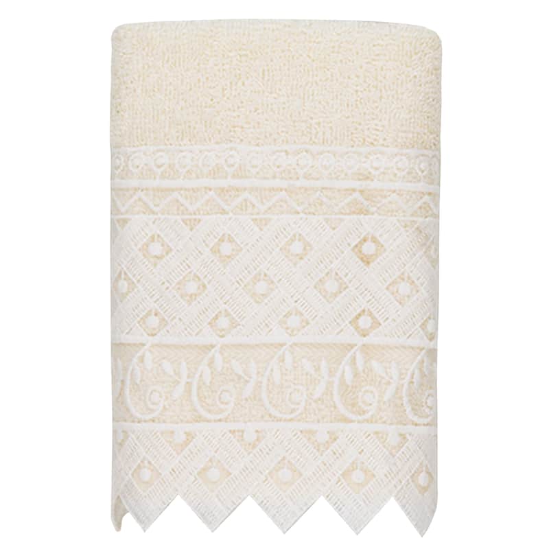 Authentic Hotel and Spa 100% Turkish Cotton Aiden 3PC White Lace Embellished Towel Set