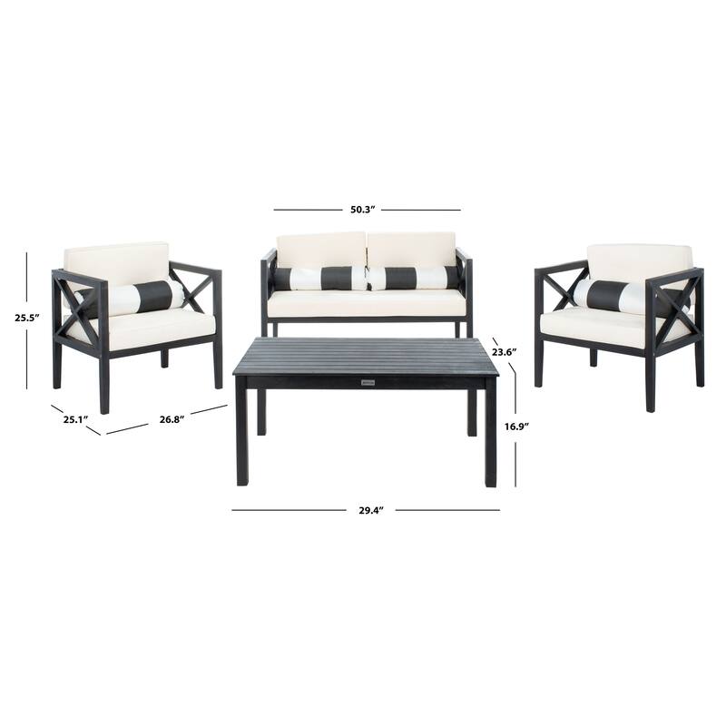 SAFAVIEH Outdoor Dafne 4-Piece Conversation Patio Set with Accent Pillow - 50W x 26D x 25H