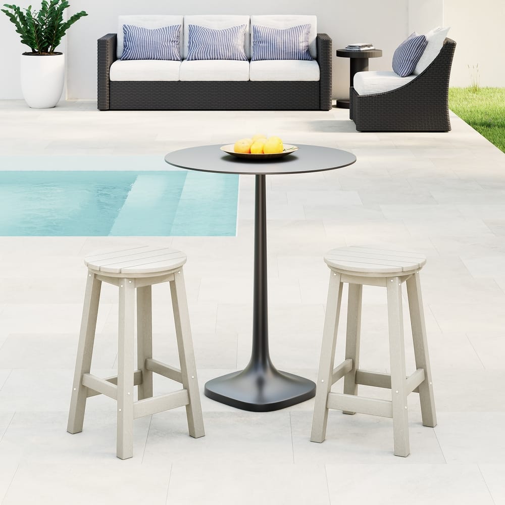 Laguna Hdpe All Weather Outdoor Patio 24" Round Counter Stool (Set Of 2)