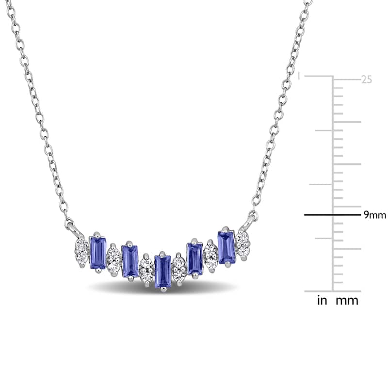Miadora 1 1/10 ct TGW Baguette Shaped Tanzanite and White Topaz Necklace in Sterling Silver-18 in