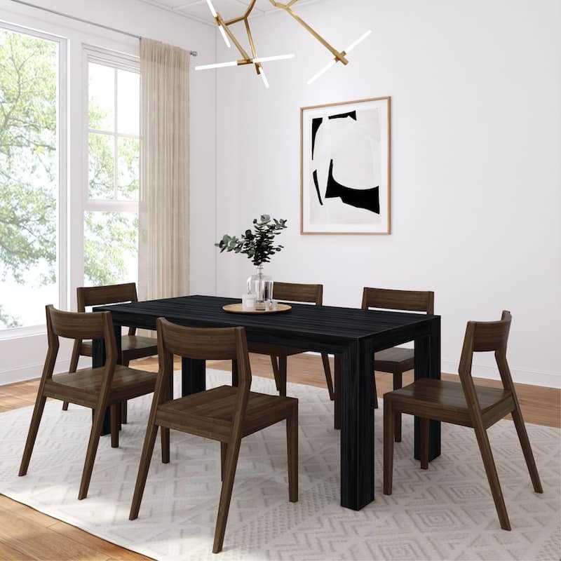 Plank and Beam 72" Modern Solid Wood Dining Table and Chairs Set - Black Wirebrush/Walnut
