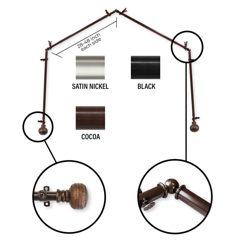 InStyleDesign Helena 4-Sided Bay Window Curtain Rod - Cocoa - 28-48 inches per side