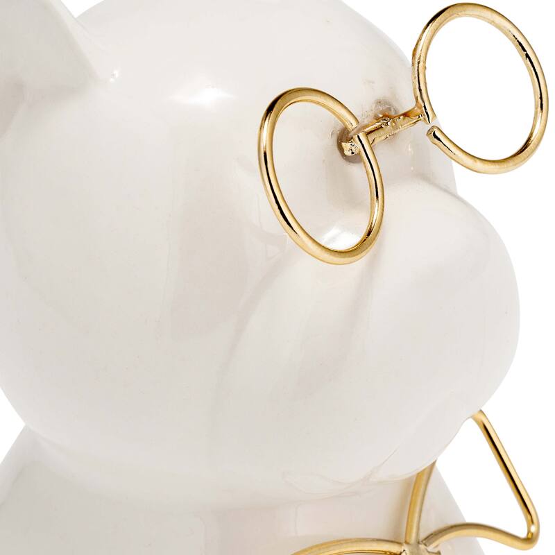 Sagebrook Home Glam Stoneware and Metal Dog Figurine with Bowtie and Glasses - Elegant Decorative Accent Sculpture