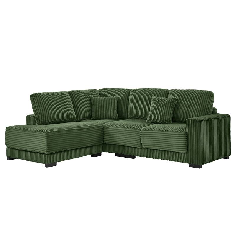 L Shaped Sectional Sofa with Reversible Chaise Lounge, Convertible Sectional 3 Seat Sofa, Corduroy Upholstered Corner Sofa