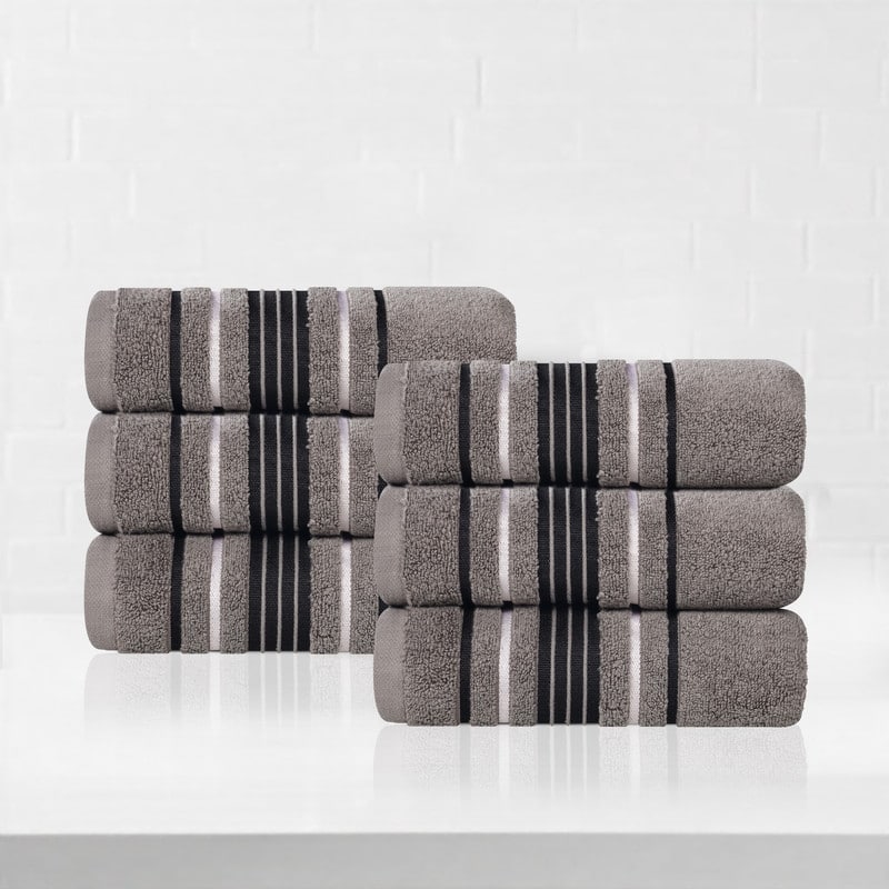 Superior Sadie Zero Twist Cotton Solid Hand Towel, Set of 6 - Charcoal