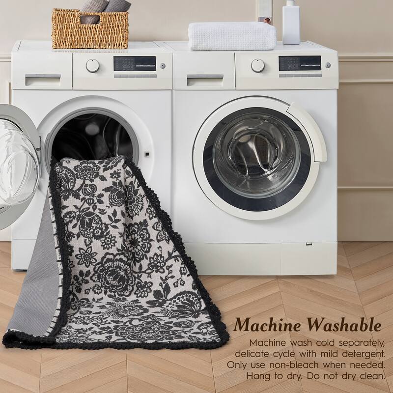 Laura Ashley Cotton Slub Crochet Border Rugs