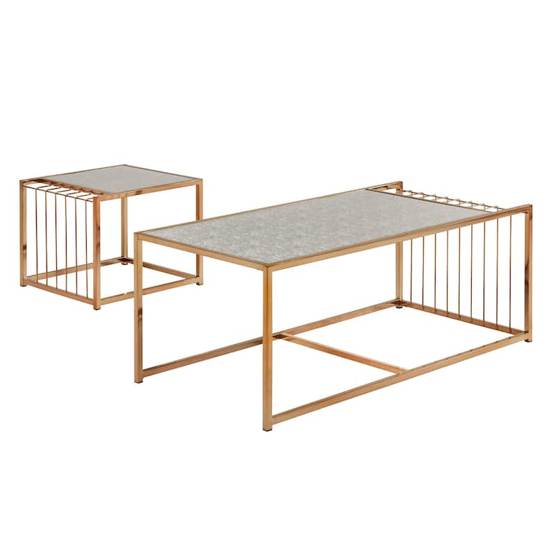Astor Champagne Gold Finish Textured Mirror Top Nesting Coffee Table by iNSPIRE Q Bold