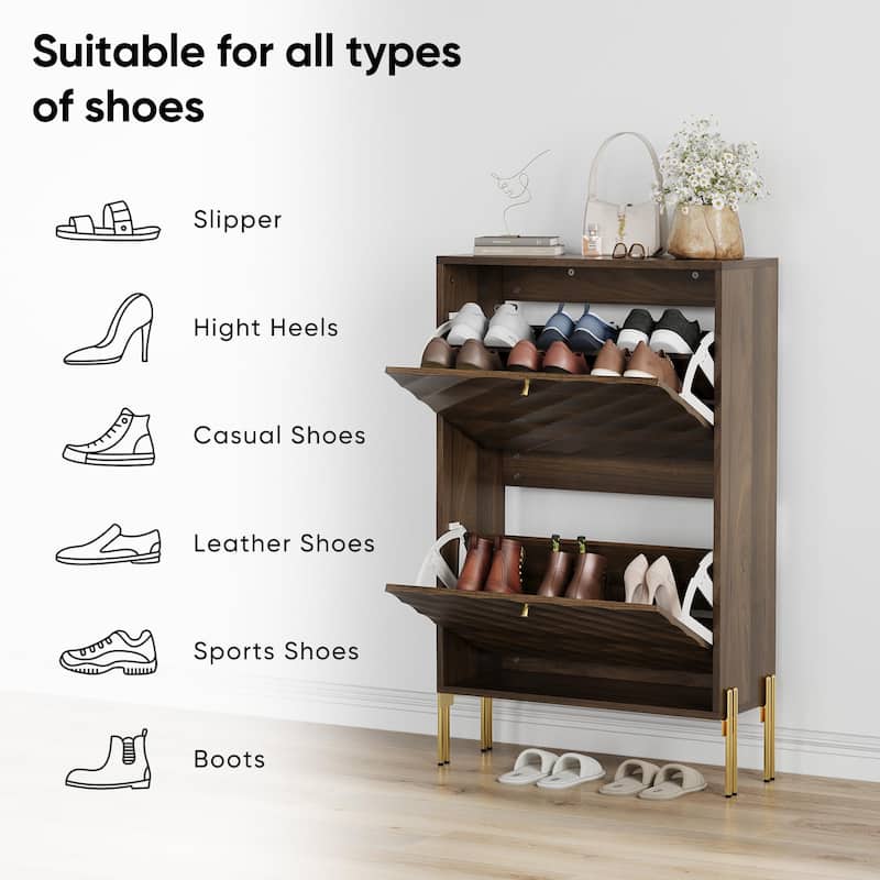 Mid-Century Modern 23.6 Inch Walnut Shoe Cabinet – Freestanding Organizer With Metal Legs, Ideal For Entry, Hallway & Entryway