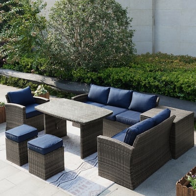 7-Piece Patio Gray Wicker Coversation Sofa Set