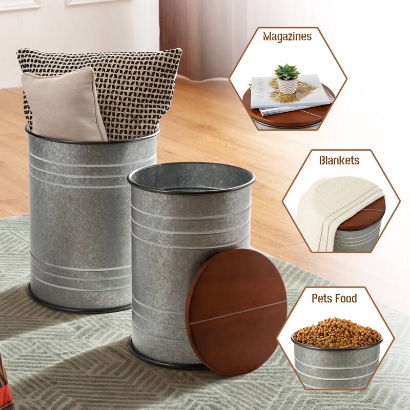 Glitzhome Set of 2 19" H Farmhouse End Table Storage Ottoman