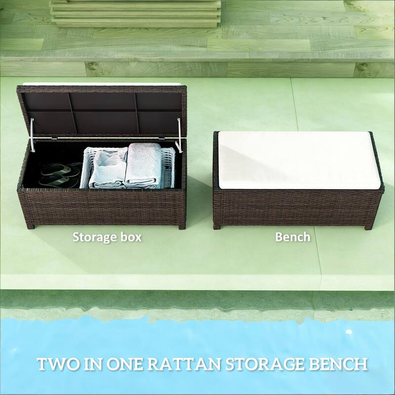 GDFStudio Outdoor Leontine Aluminum PE Rattan 2-in-1 Storage Bench
