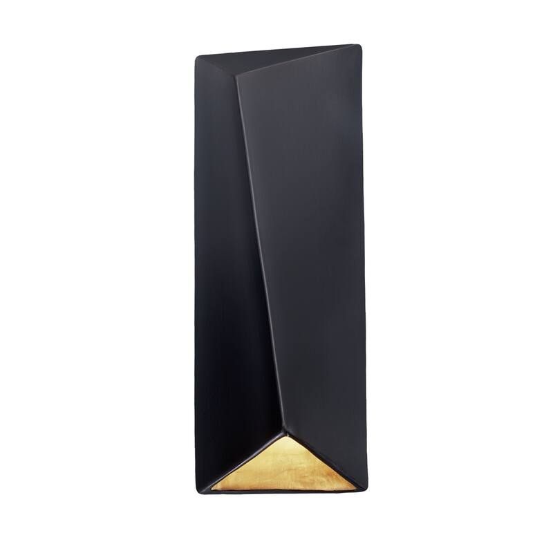 Justice Design Group Ambiance Large LED Ceramic Diagonal Rectangle Wall Sconce with Closed Top - Carbon Matte Black/Champagne Gold